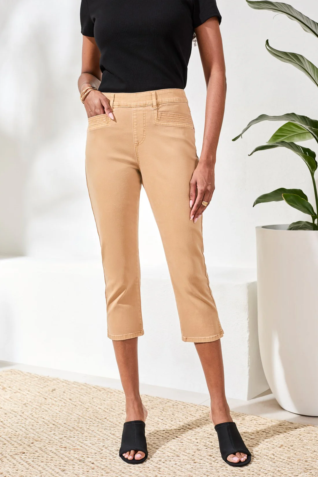 Comfort Stretch Pull-On Slim Leg Capris-Sesame - Image 3