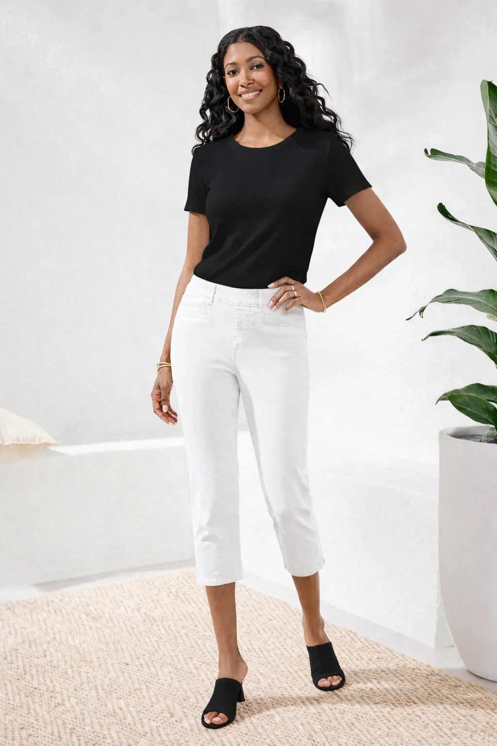 Comfort Stretch Pull-On Slim Leg Capris-White