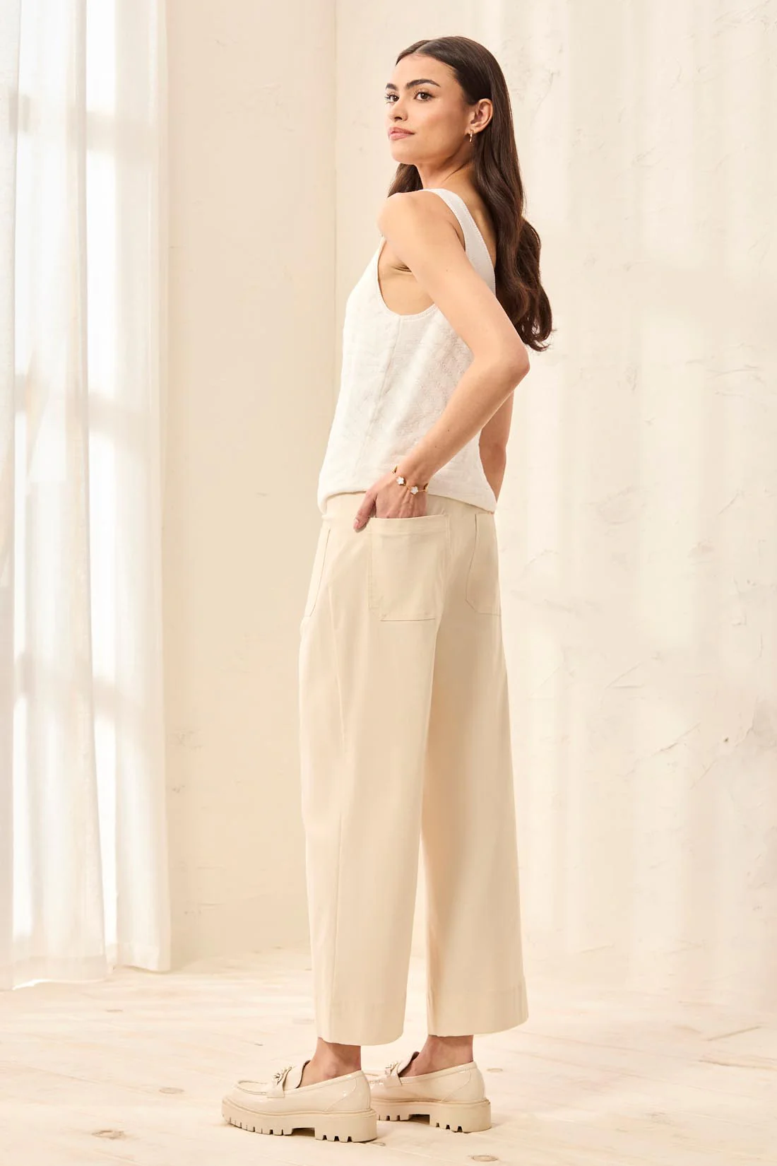 Signature Stretch Twill Button‑Front Wide‑Leg Ankle Pants-Canvas - Image 4