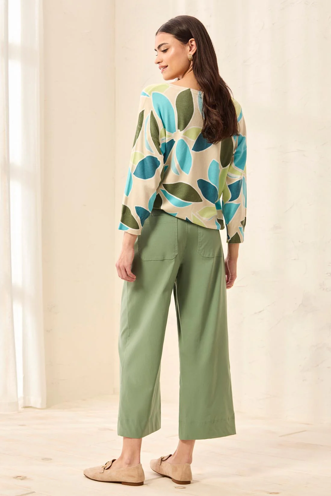 Signature Stretch Twill Button‑Front Wide‑Leg Ankle Pants-Moss - Image 4