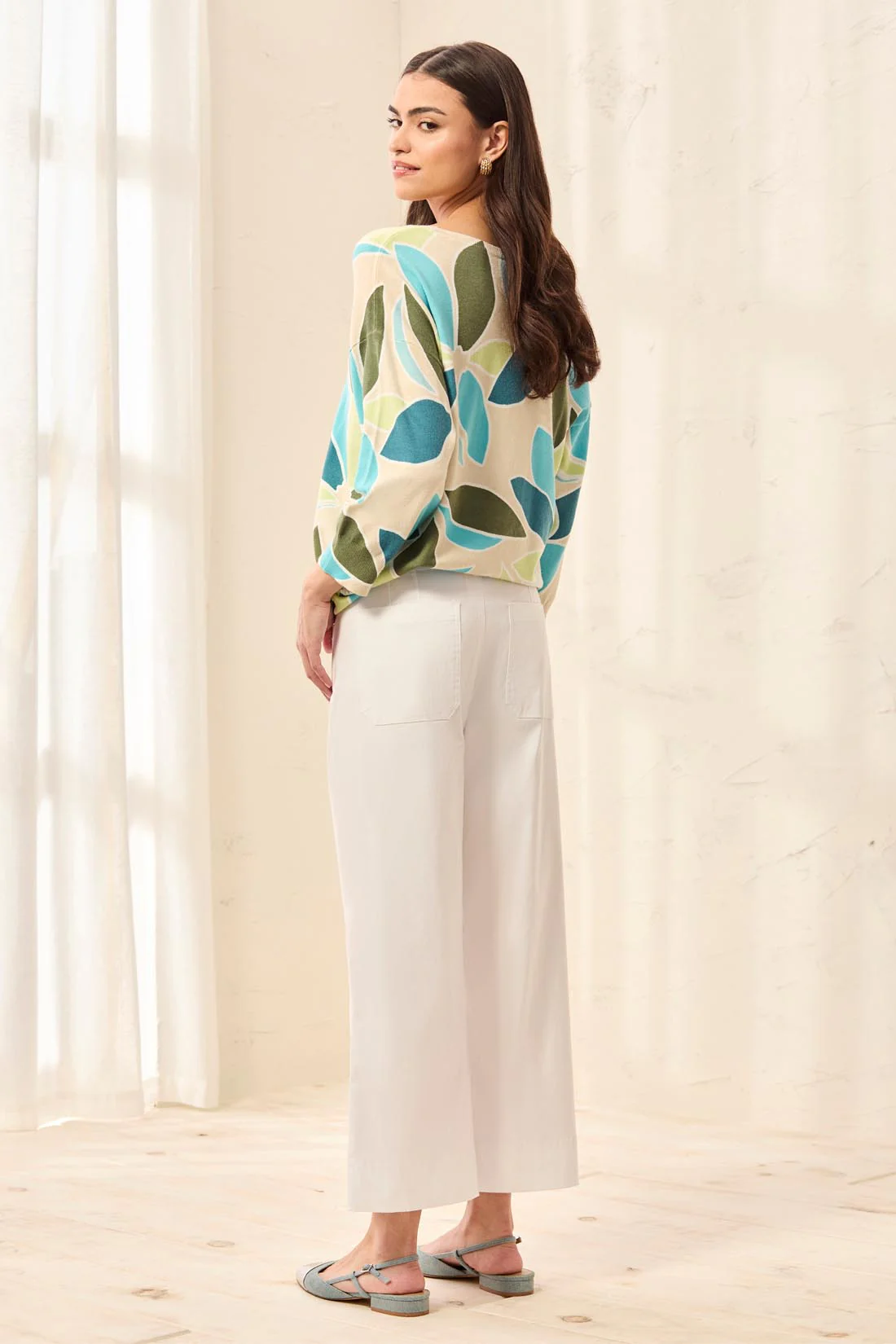 Signature Stretch Twill Button‑Front Wide‑Leg Ankle Pants-White - Image 4