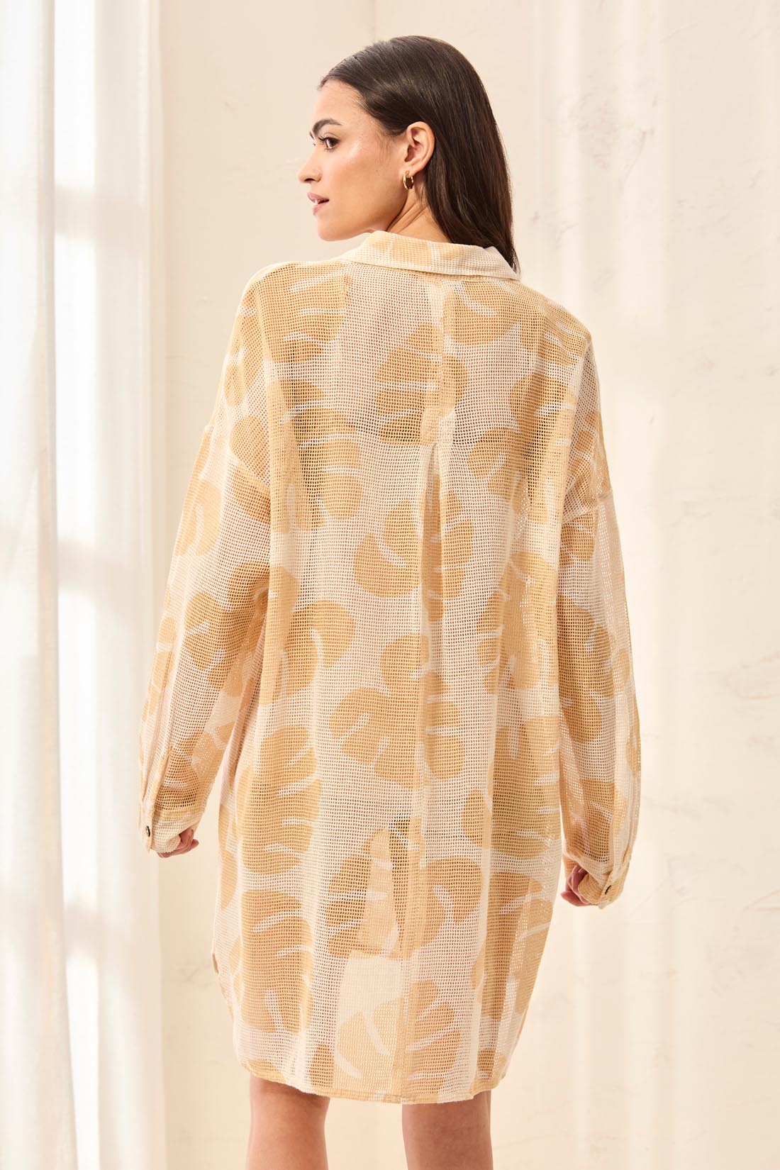 Cotton Eyelet Cover-Up Shirt Dress With Long Roll-Up Sleeves-Canvas - Image 2