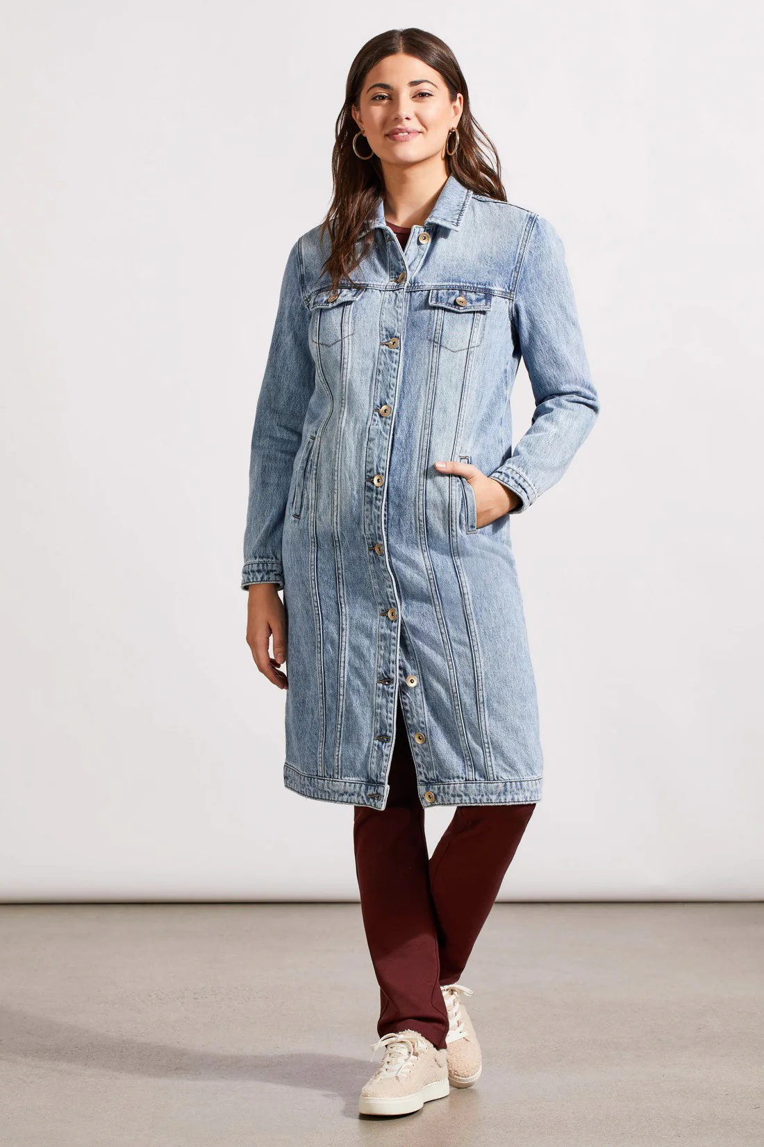 Long Denim Duster Jacket-Washedblue - Image 3