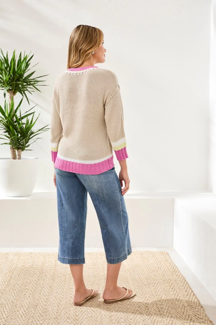 Crew Neck Cotton Sweater With Contrast Stitch Detail-Wisteria - Image 2
