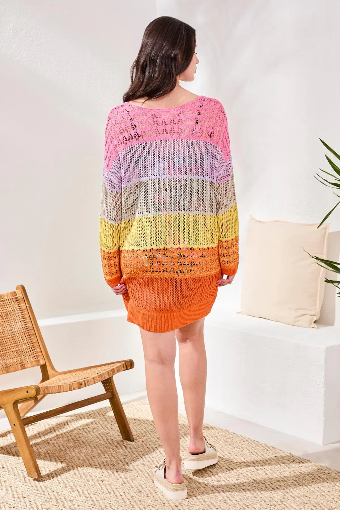 Ombré Stripe Openwork Cover-up Dress-Freesia - Image 4