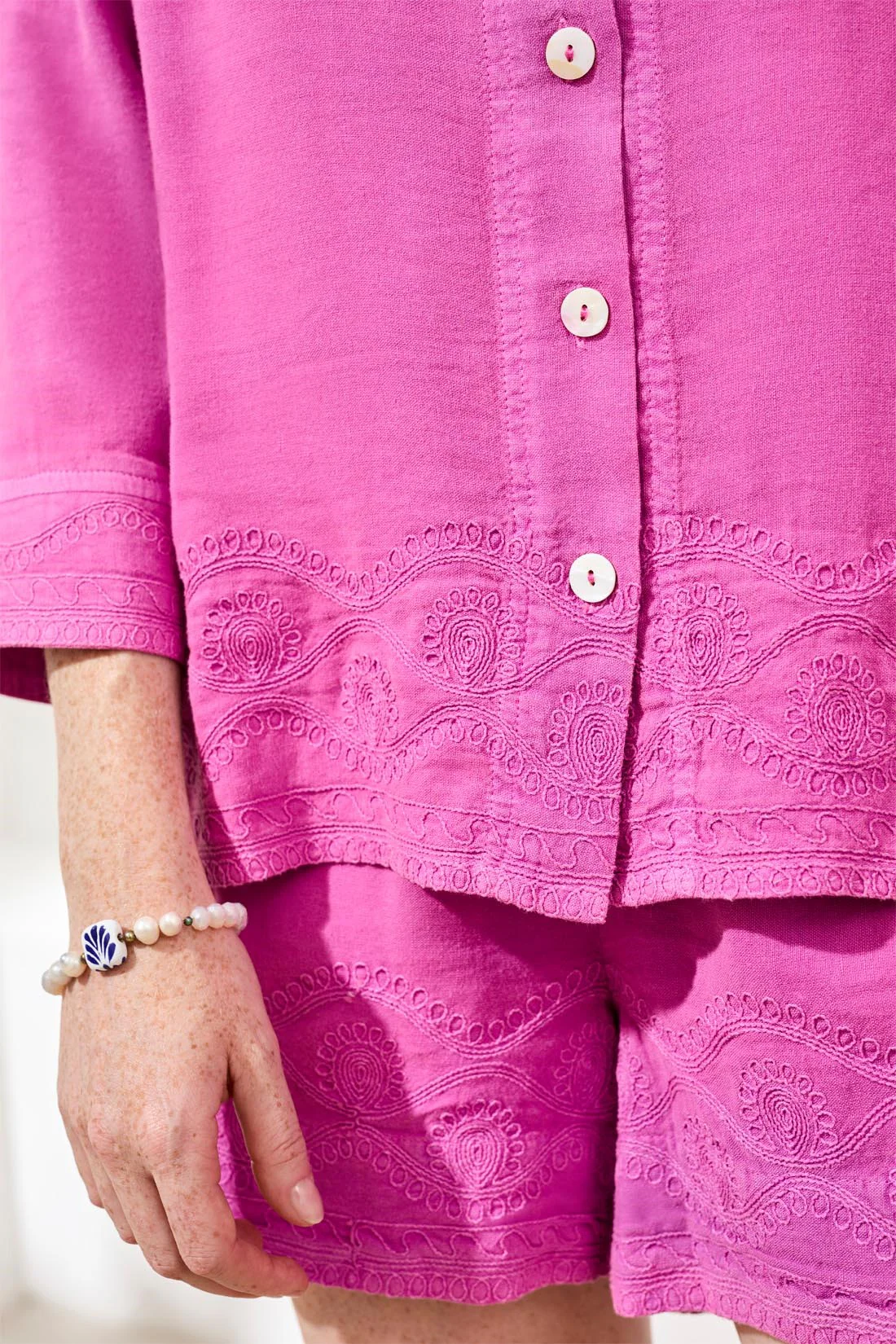 Crosshatch Embroidered 3/4 Sleeve Blouse-Pinkglow - Image 3