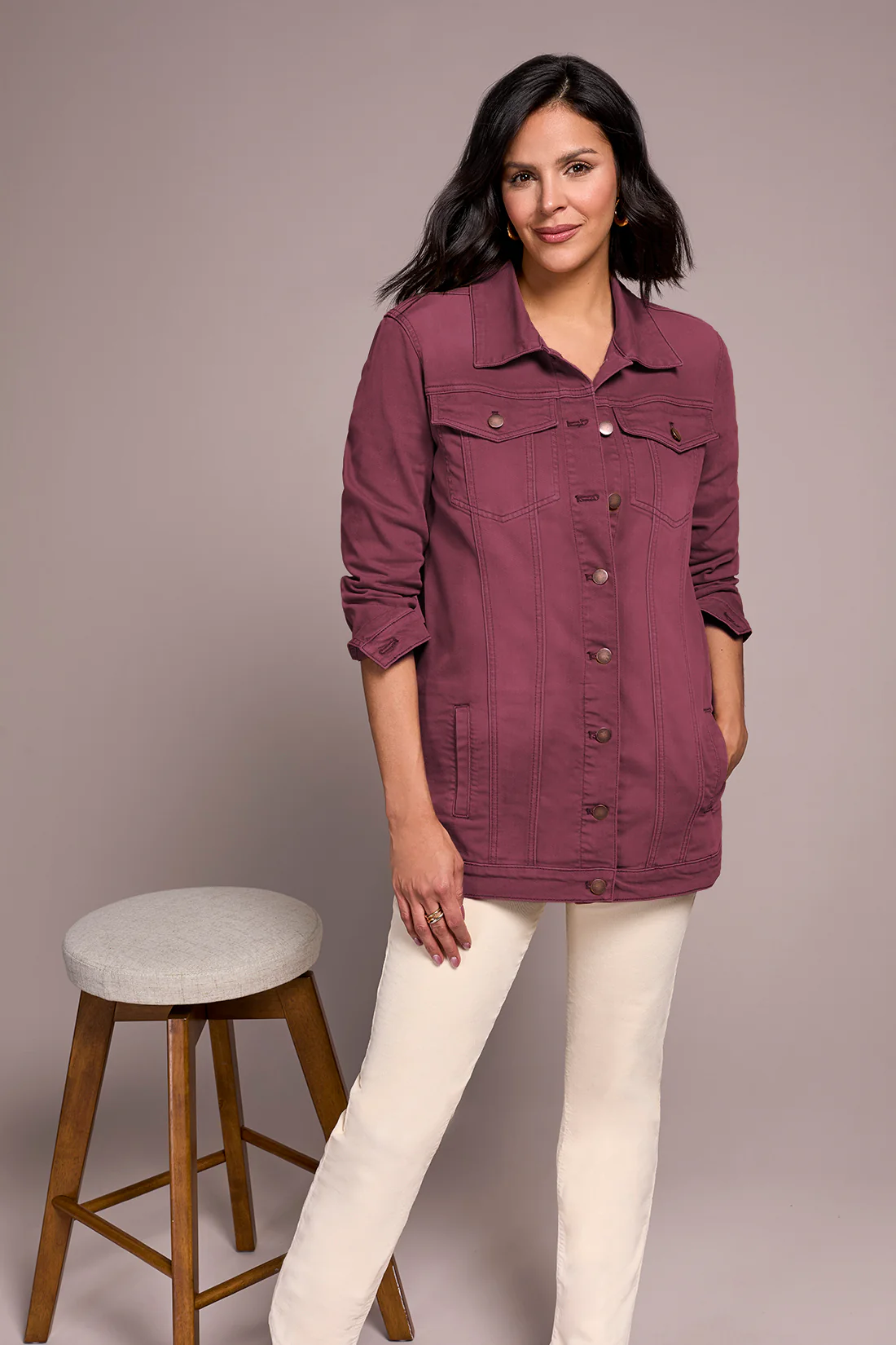 Denim Maxi Jacket-Passion plum