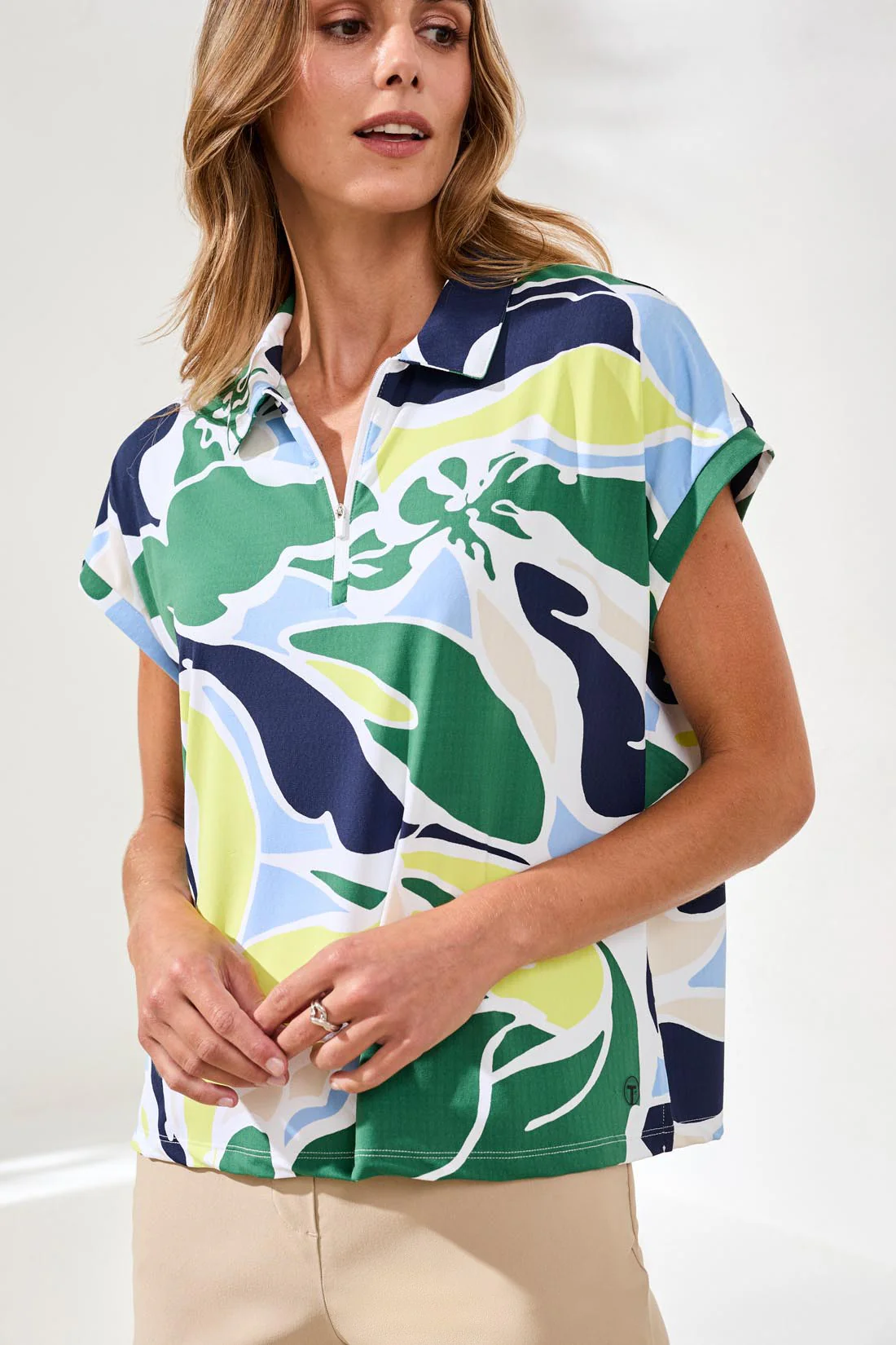 UPF 50+ High Performance Dolman Quarter-Zip Polo Top-Florallime