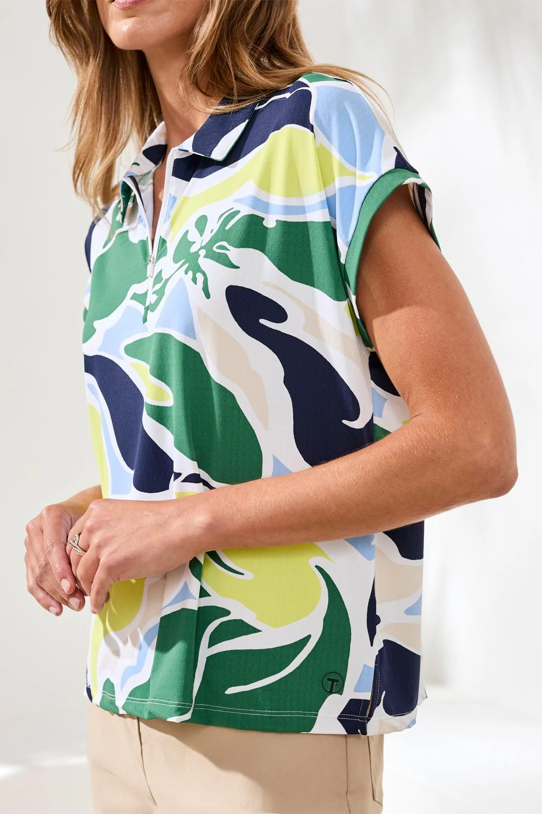 UPF 50+ High Performance Dolman Quarter-Zip Polo Top-Florallime - Image 3