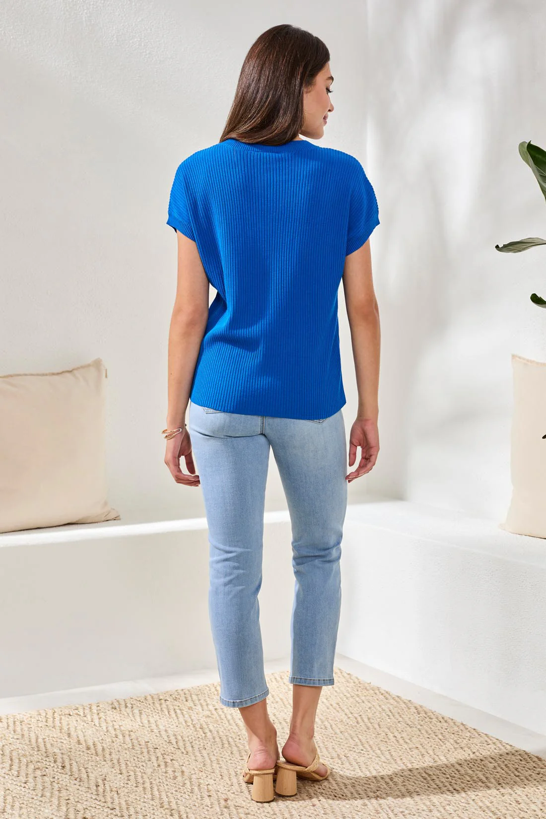Dolman Short Sleeve Ribbed Knit Top With Pocket-Turkishsea - Image 4