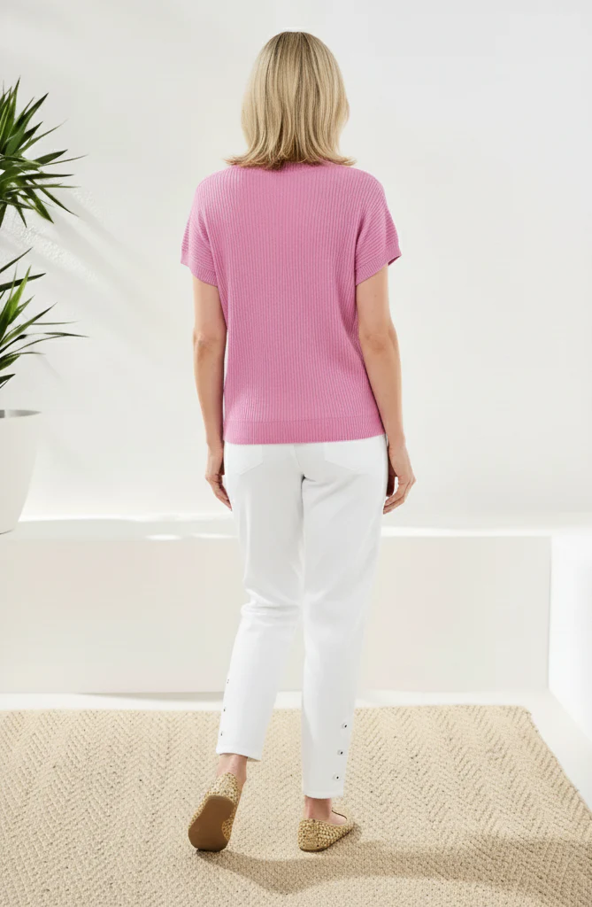 Dolman Short Sleeve Ribbed Knit Top With Pocket-Wisteria - Image 2