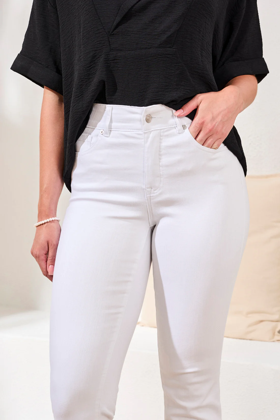 Sophia Curvy Year Round Basics Straight Leg Denim Jeans-White - Image 3