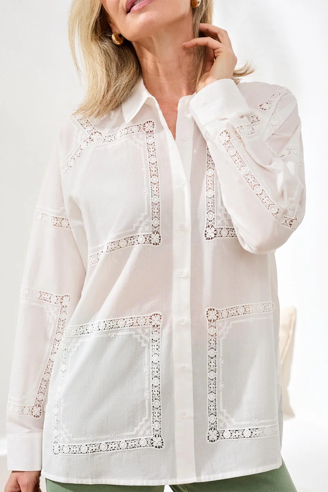 Embroidered Cotton Voile Button Blouse-White - Image 4