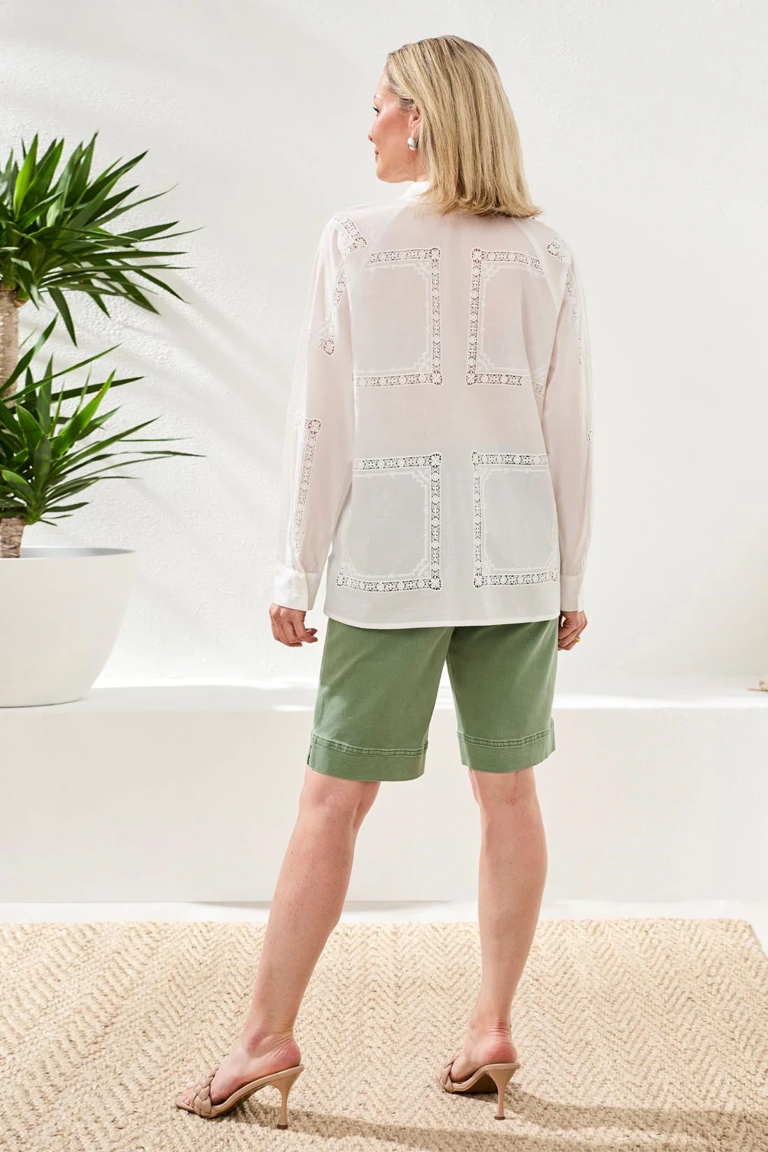 Embroidered Cotton Voile Button Blouse-White - Image 5