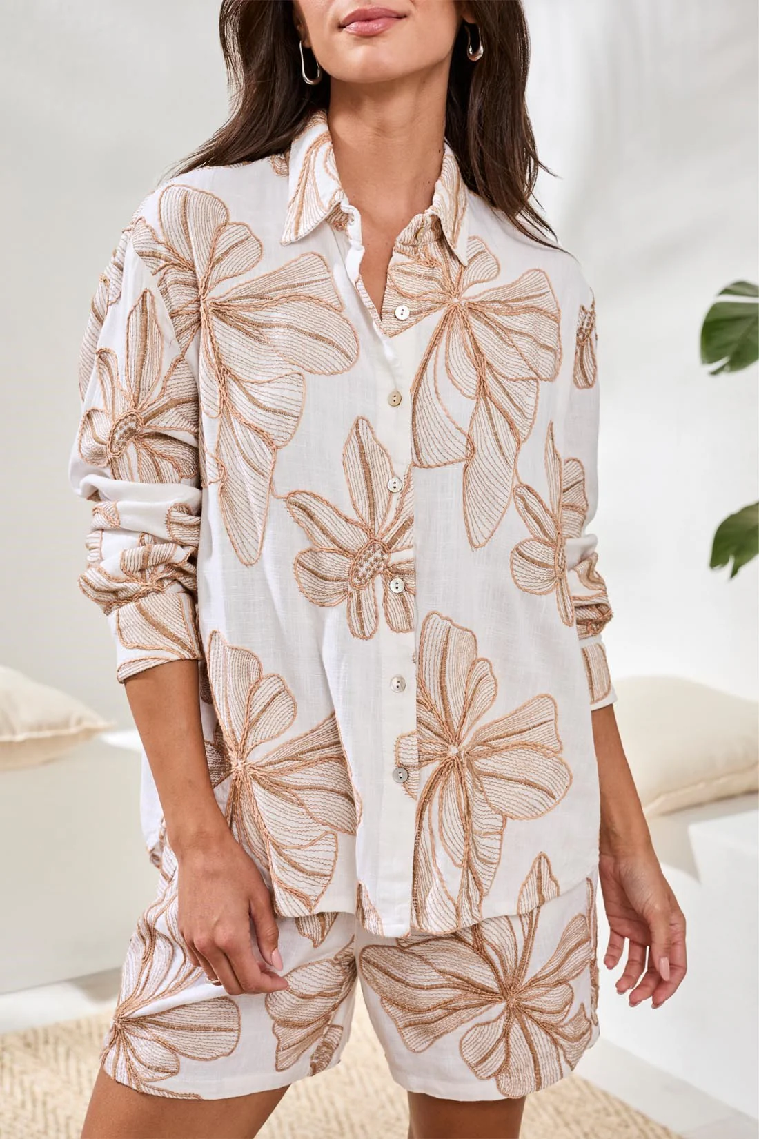 Embroidered Crosshatch Button-Front Blouse-White - Image 3