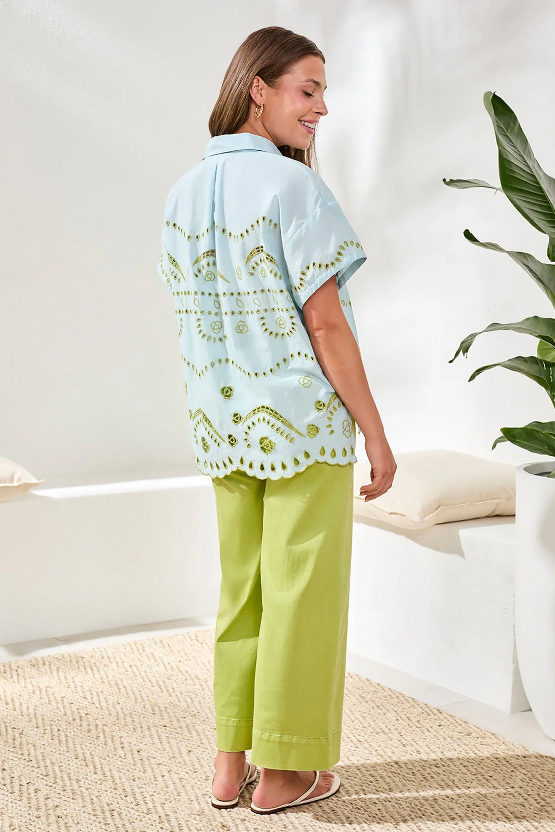 Embroidered Poplin Short Sleeve Blouse-Ltaquasky - Image 4
