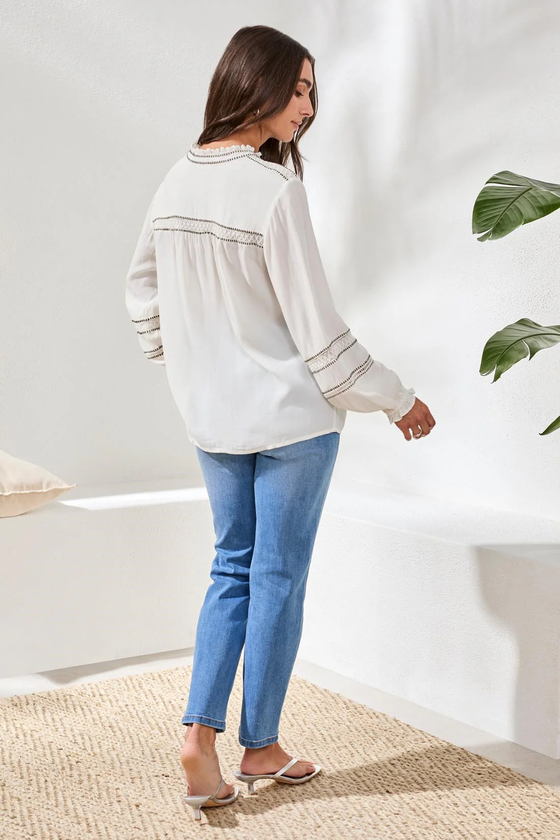 Eyelet Novelty Blouse With Delicate Button Details-Eggshell - Image 4