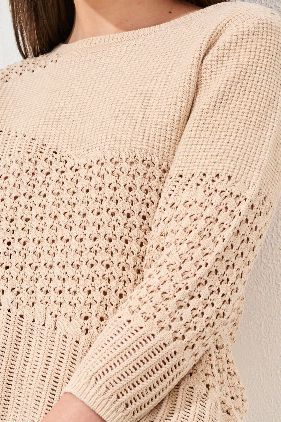 Novelty Crochet 3/4 Sleeve Knit Sweater-Cococream - Image 4