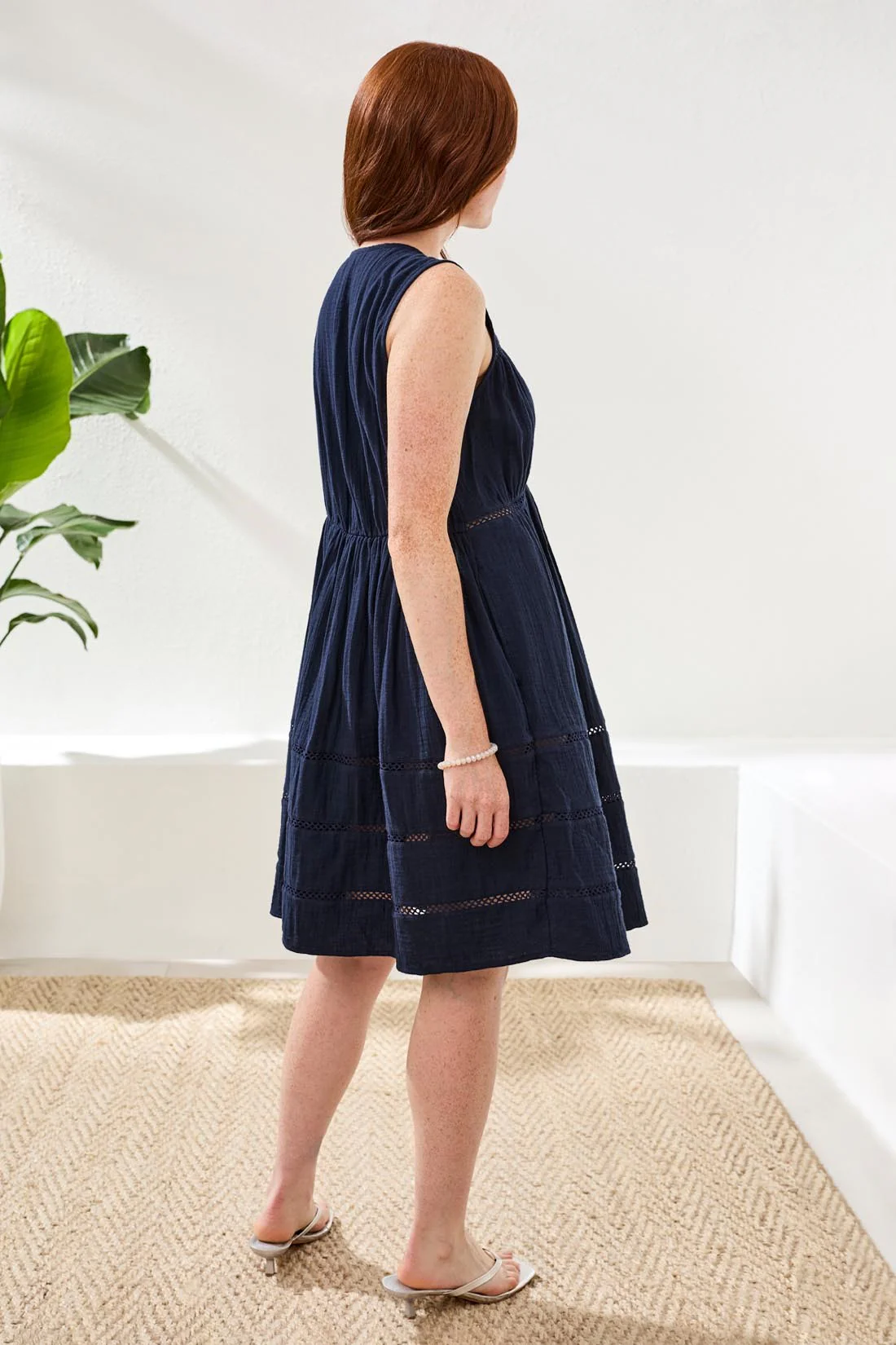 Crinkle Gauze Empire Waist Lace Inset Dress-Abyss - Image 4
