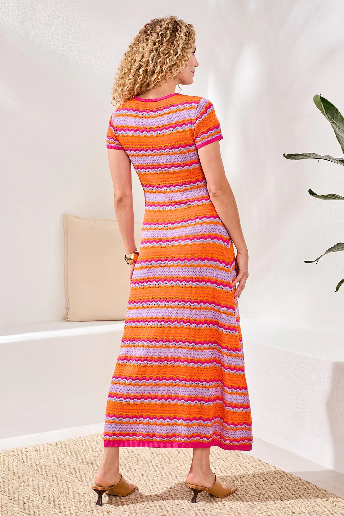 Textured Jacquard Scoop Neck Short Sleeve Maxi Dress-Mango - Image 4