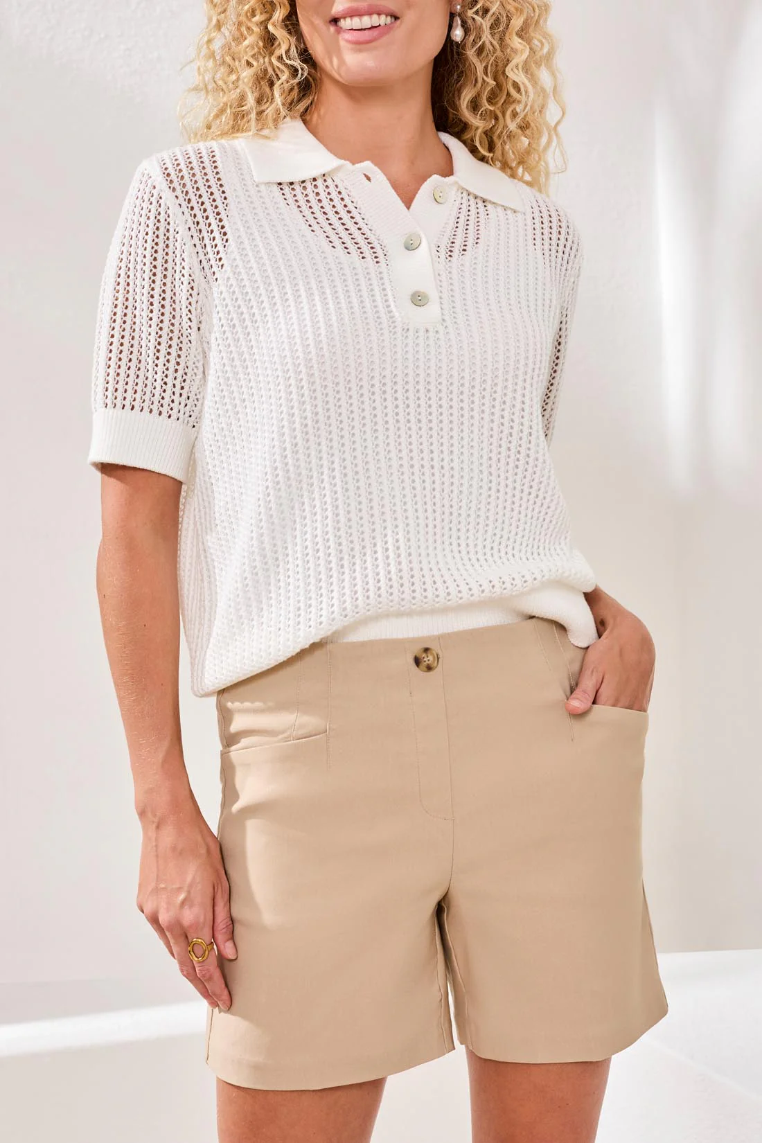 Flatten It® Button-Front Pull-On Shorts-Beach - Image 3