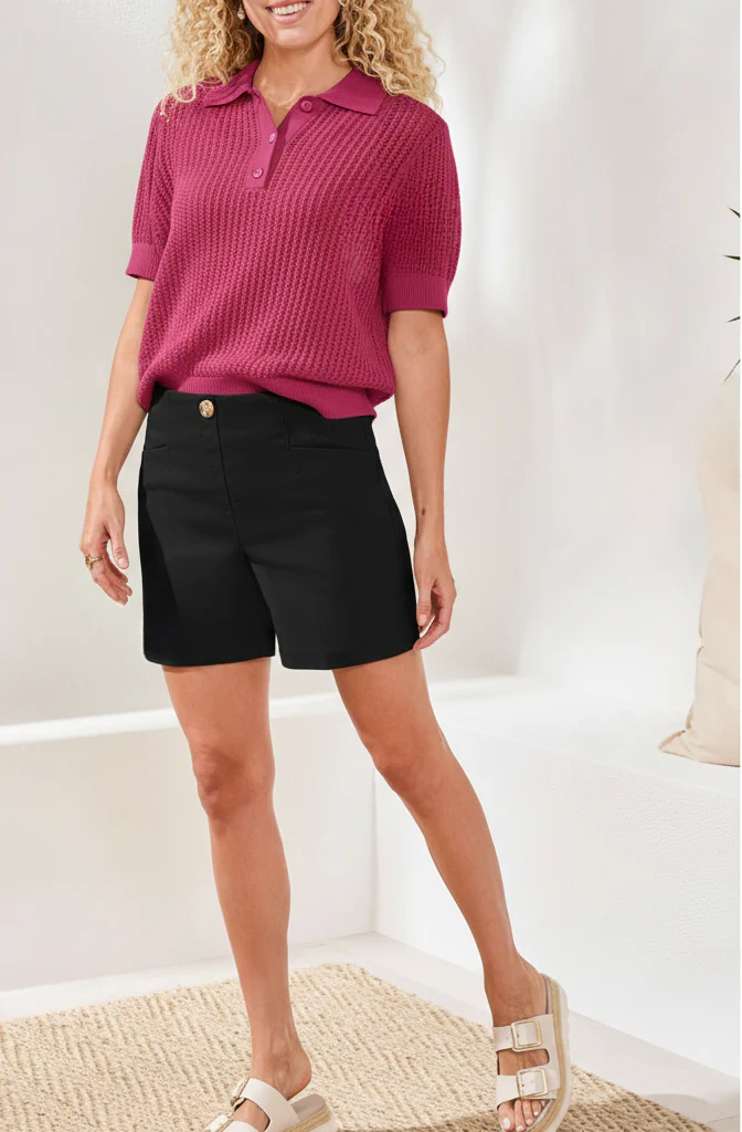 Flatten It® Button-Front Pull-On Shorts-Black - Image 2