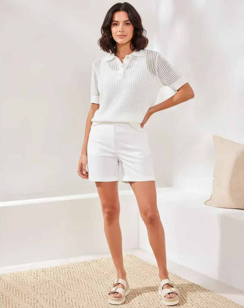 Flatten It® Button-Front Pull-On Shorts-White