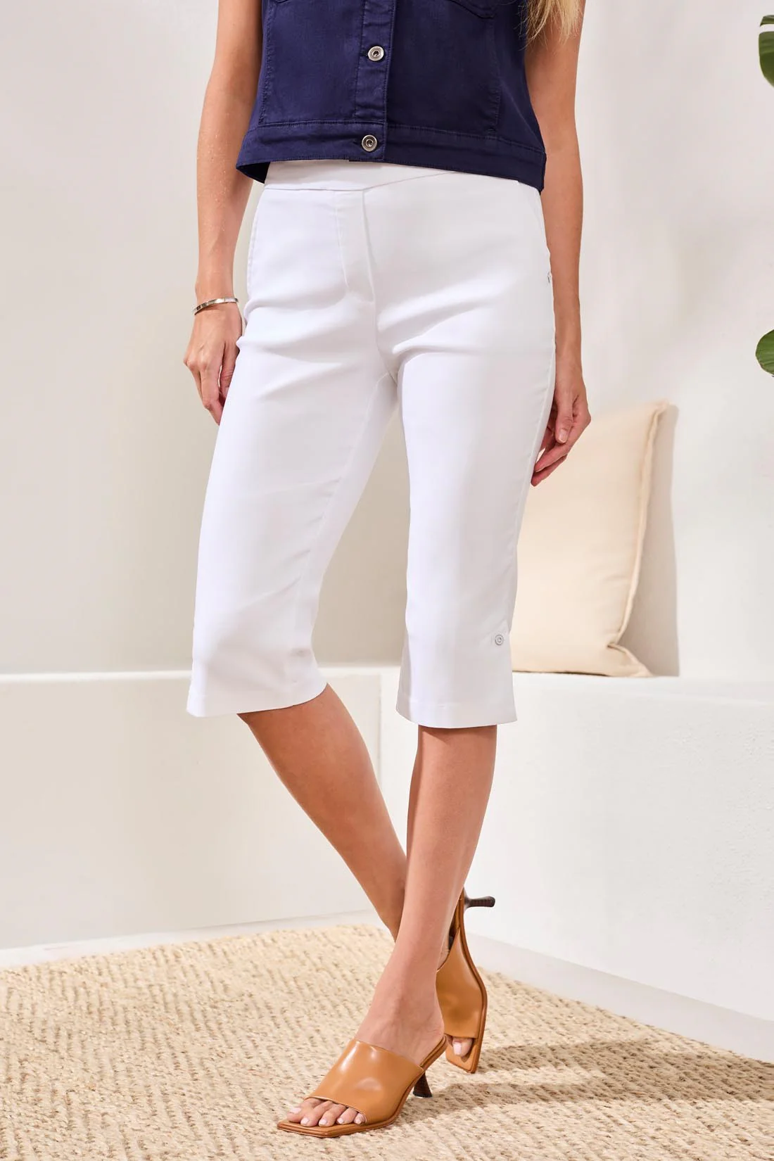 Flatten It® Slim Leg Capris Pants With Snap Vents-White - Image 2
