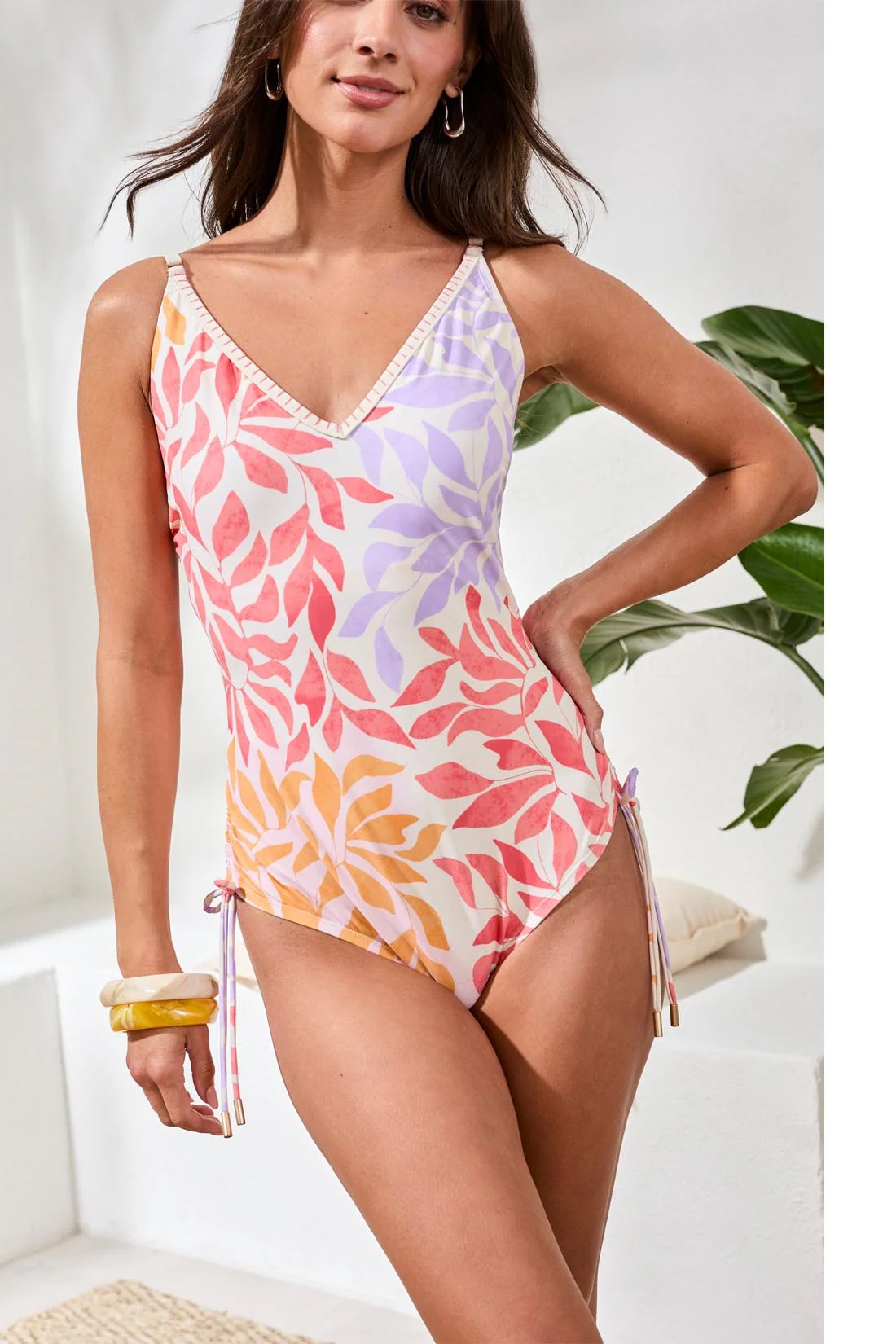 Flatten It® Tummy Control V-Neck One-Piece Swimsuit-Lilac rose - Image 2
