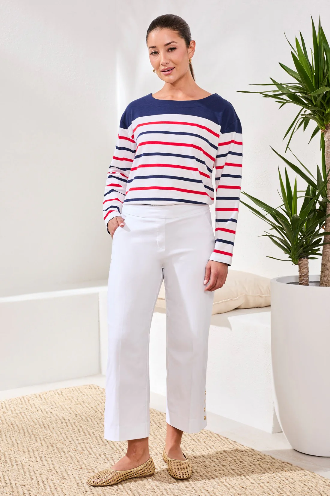 Flatten It® Tummy Control Wide Leg Pull-On Capris Pants-White