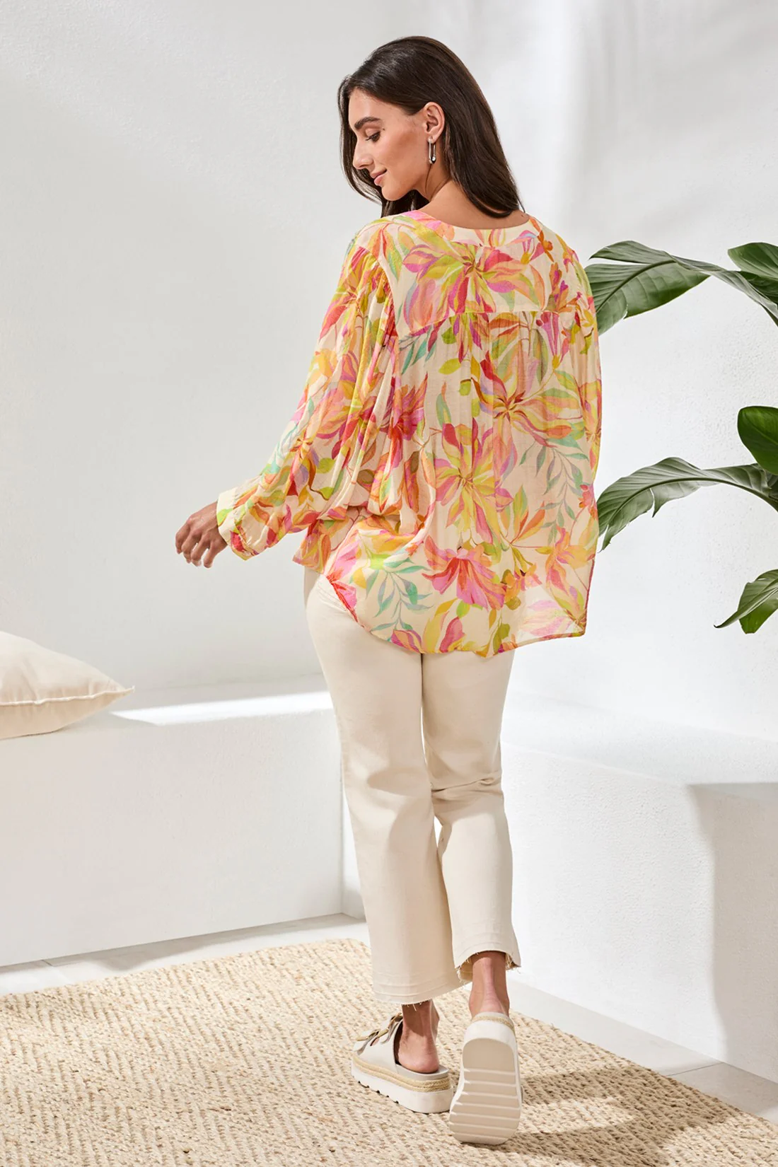 Flowy Dolman Sleeve Blouse With Self-Covering Buttons-Rosesilk - Image 5