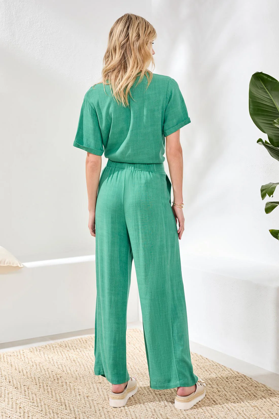 Flowy Linen Wide Leg Ankle Pant-Grass - Image 4