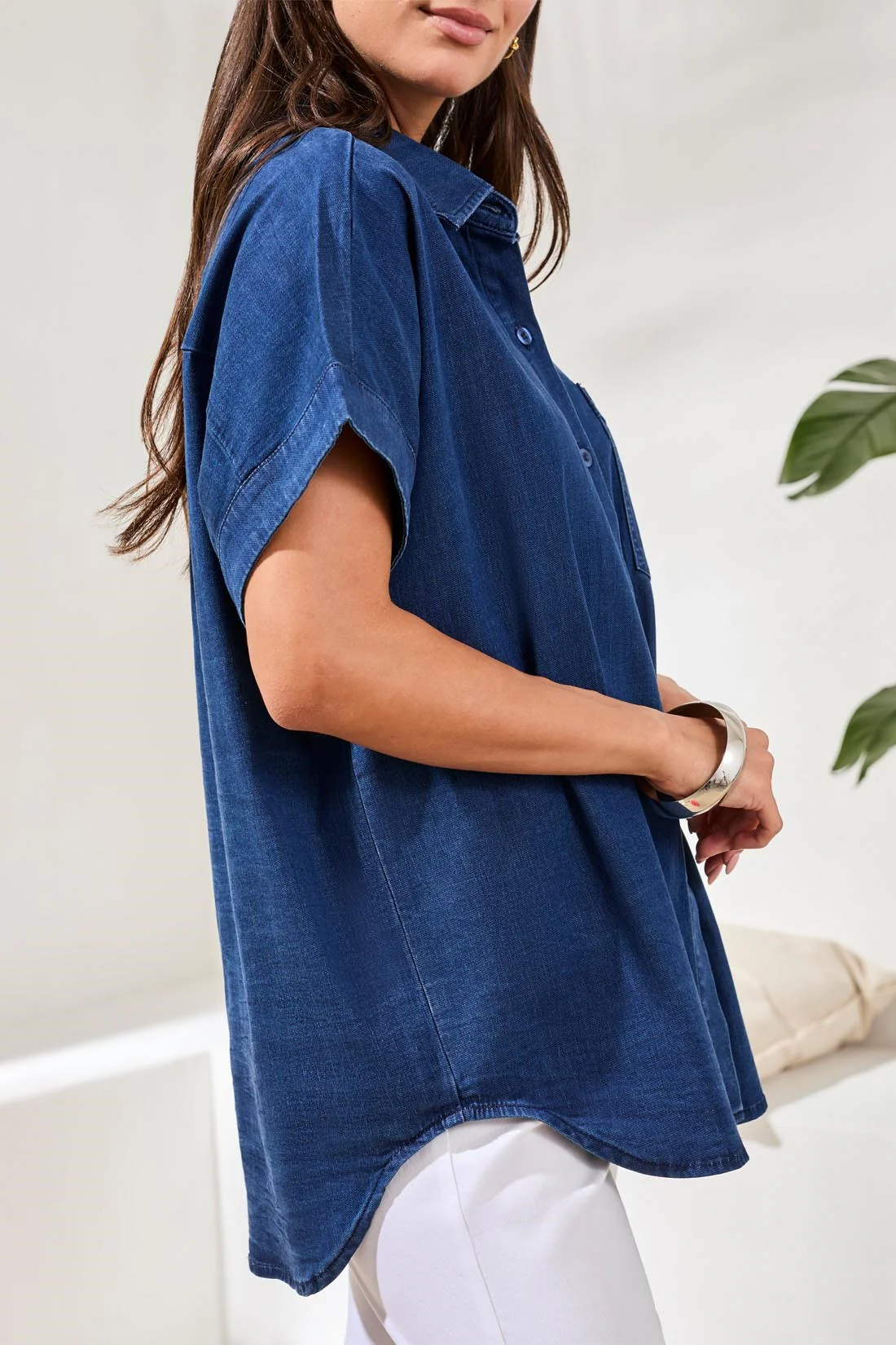 Soft Drape Lyocell Denim Short Sleeve Shirt-Seahaven - Image 3