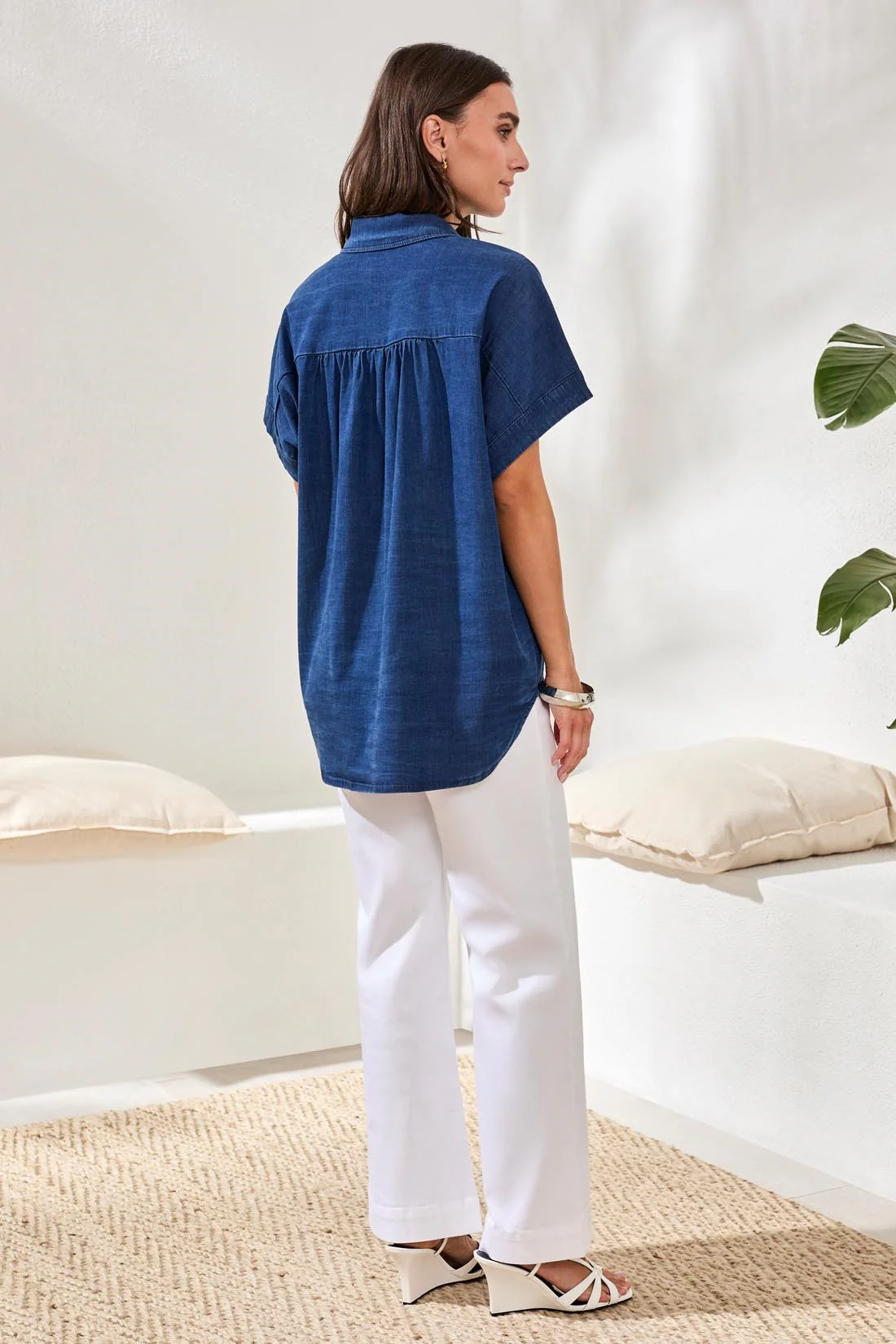Soft Drape Lyocell Denim Short Sleeve Shirt-Seahaven - Image 4