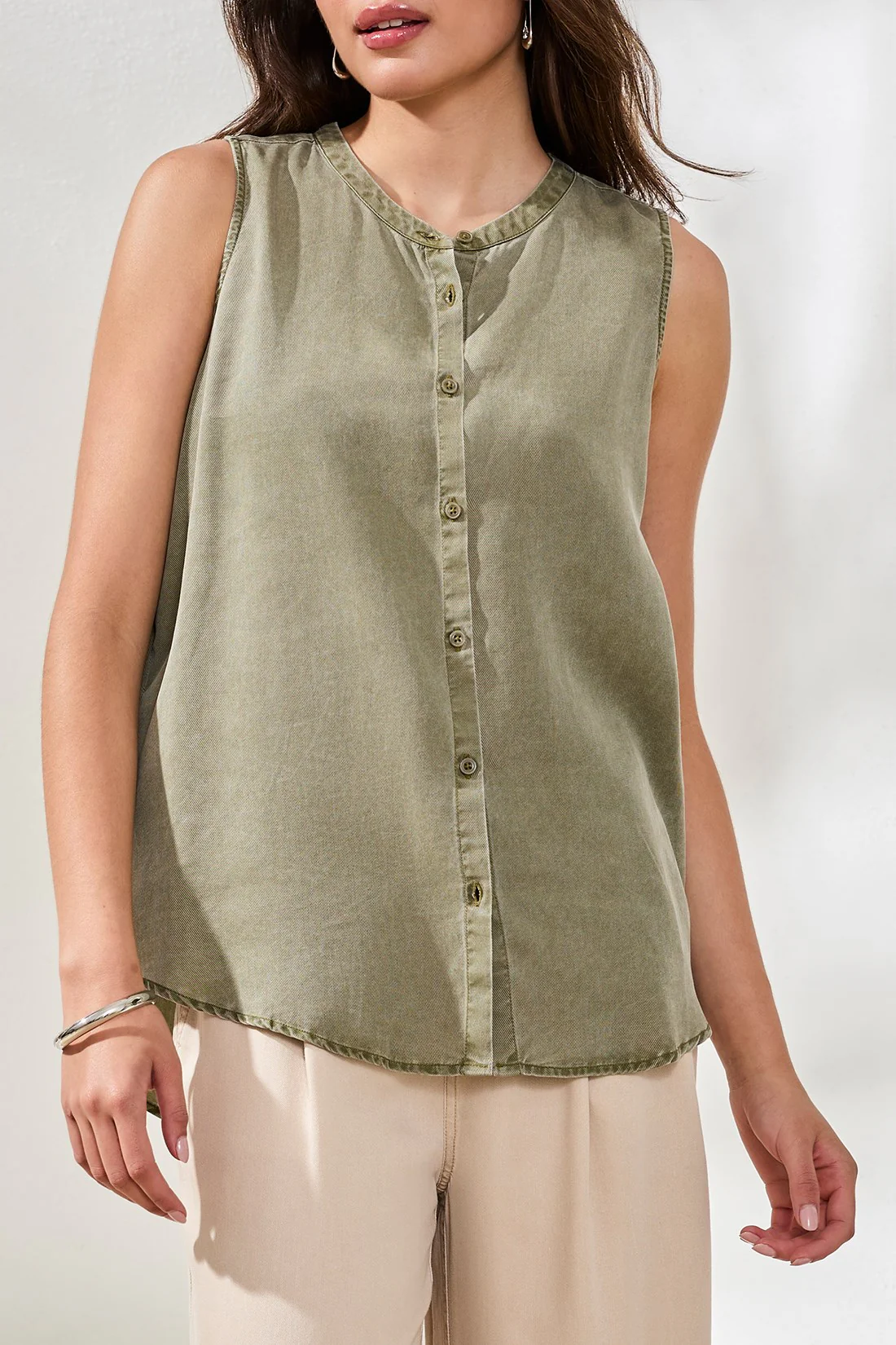 Flowy Sleeveless Blouse With Special Wash-Dk cactus clay - Image 3