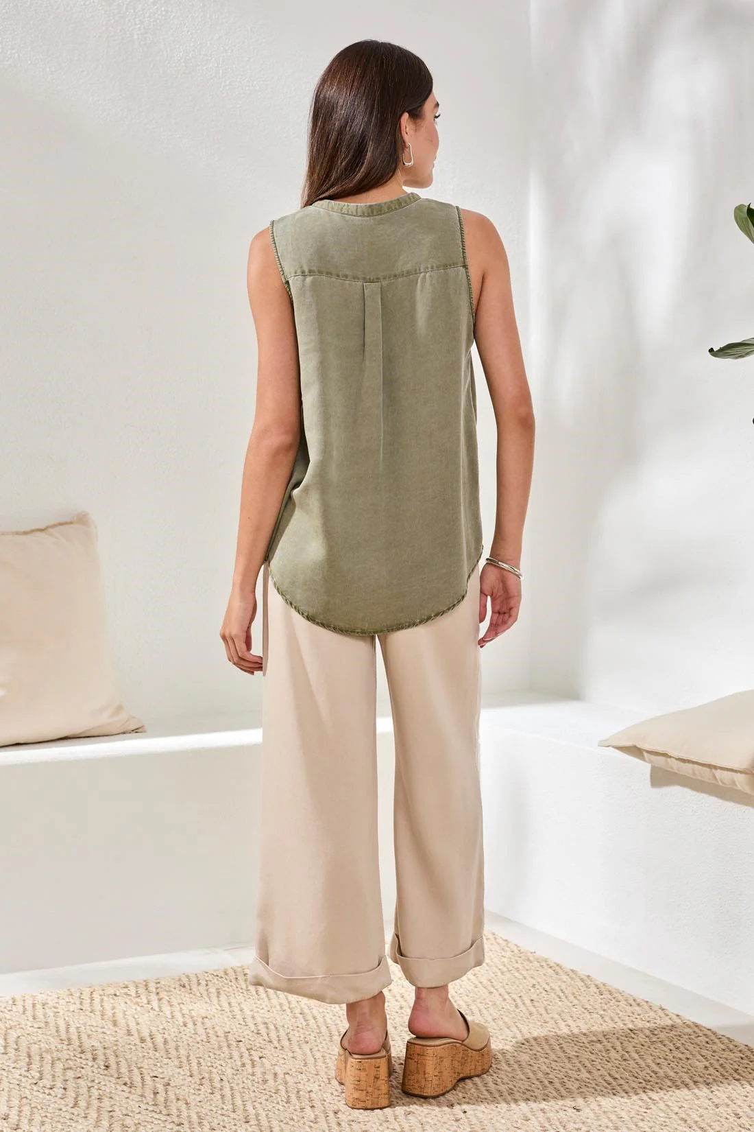 Flowy Sleeveless Blouse With Special Wash-Dk cactus clay - Image 4