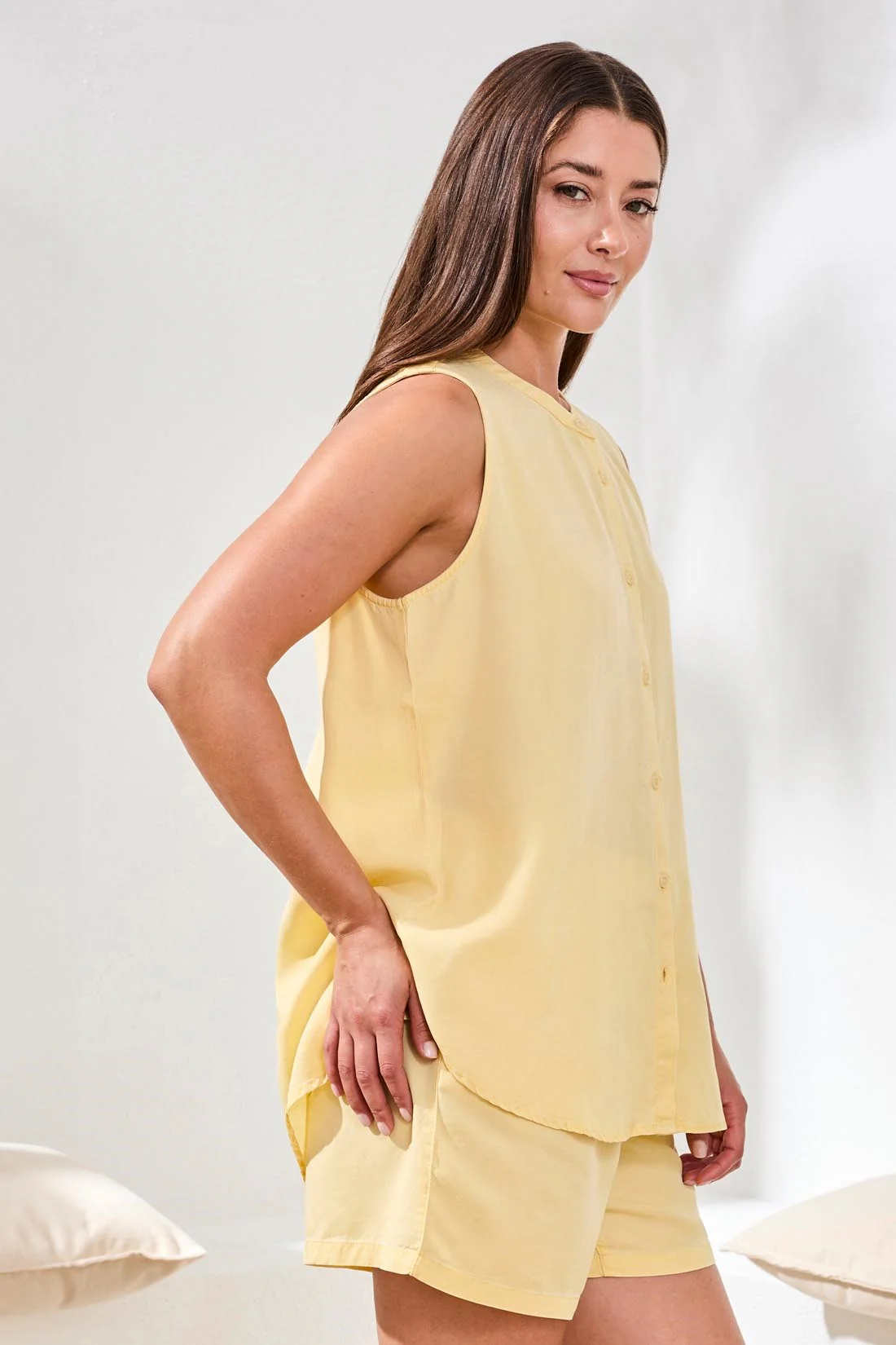 Flowy Tencel Sleeveless Blouse With Special Wash-Lemongrass - Image 3