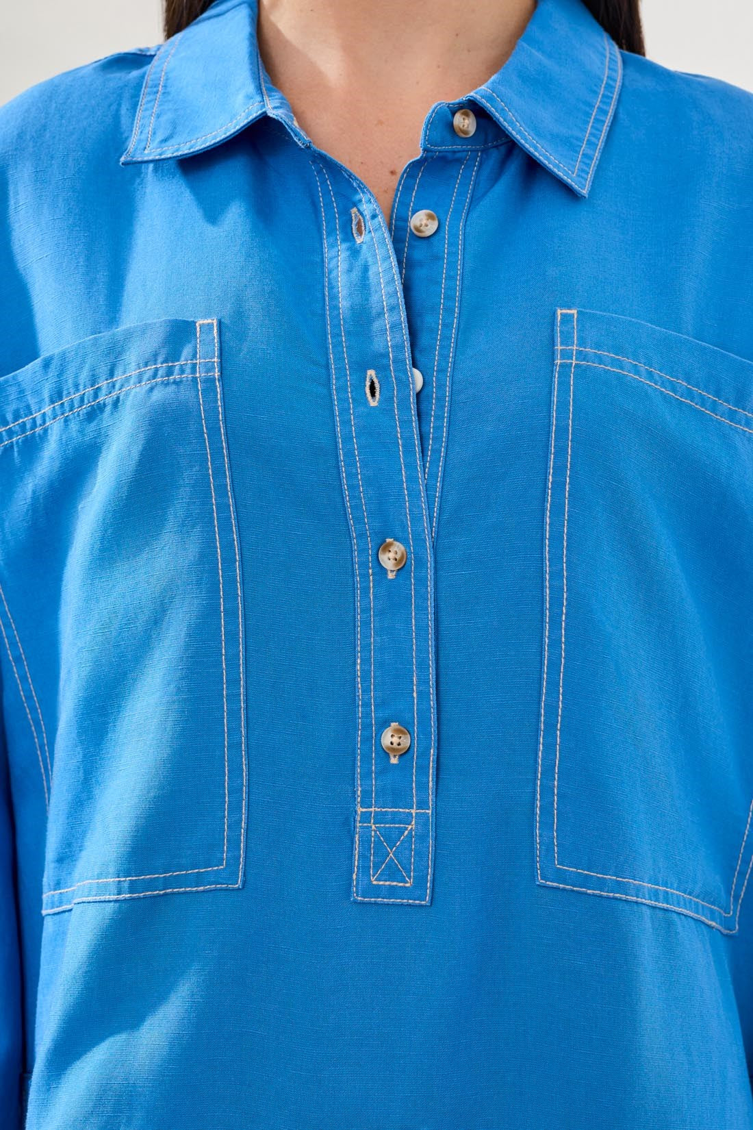 Flowy Slub Woven Pop Over Tunic-Royal - Image 3