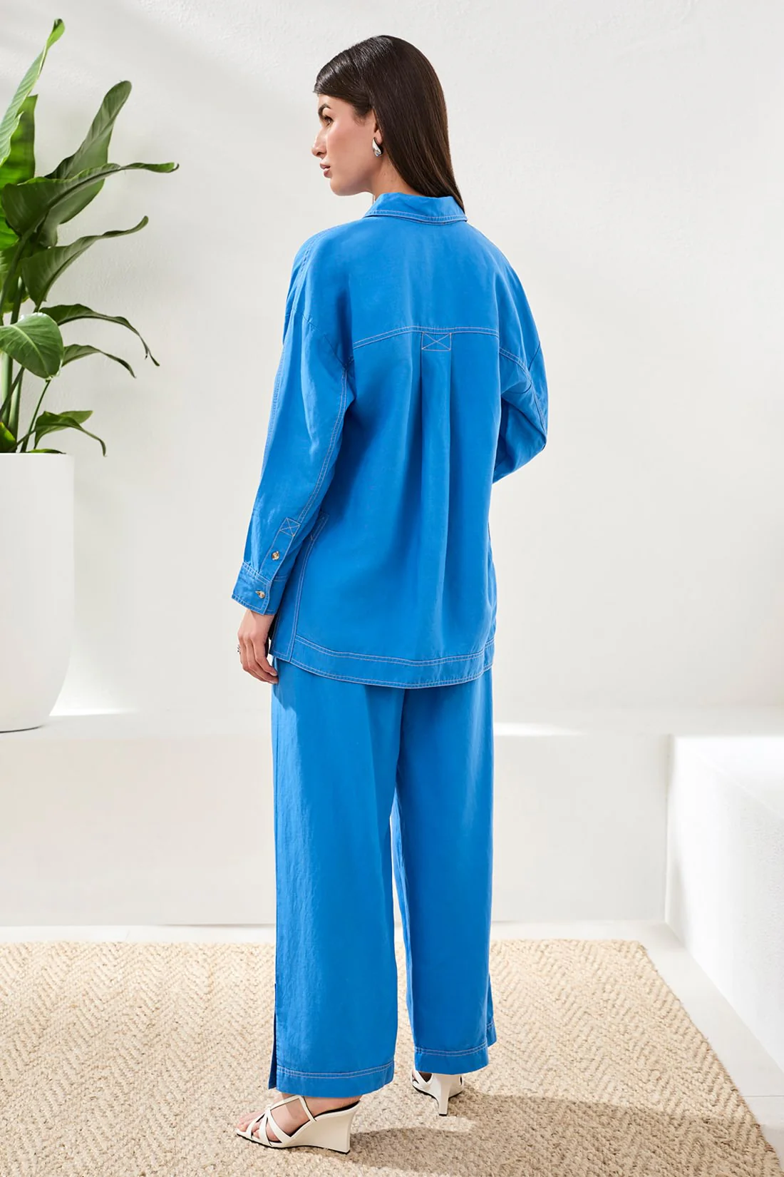 Flowy Slub Woven Pop Over Tunic-Royal - Image 4