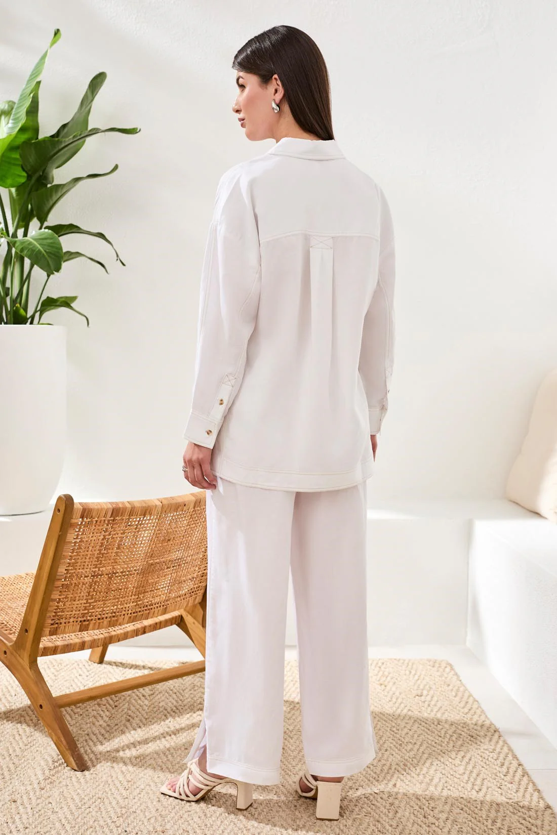 Flowy Slub Woven Pop Over Tunic-White - Image 4