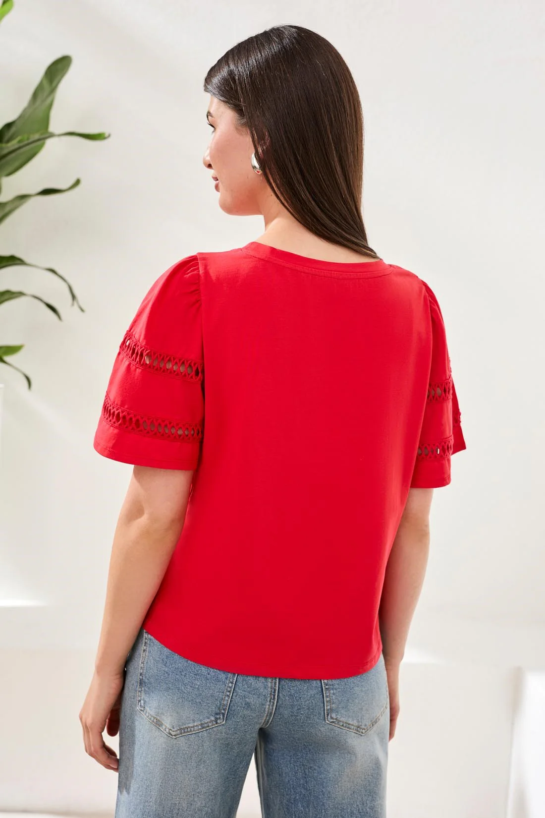 Flutter Sleeve Crew Neck Top-Sangria - Image 2