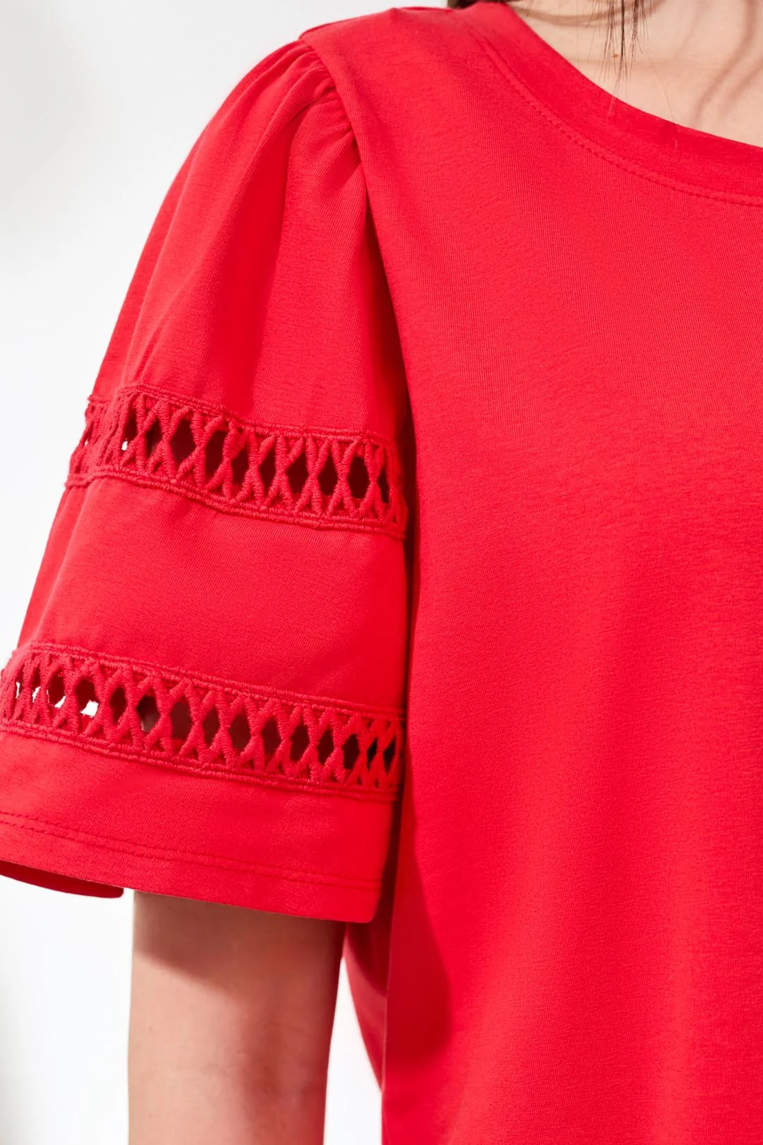 Flutter Sleeve Crew Neck Top-Sangria - Image 3