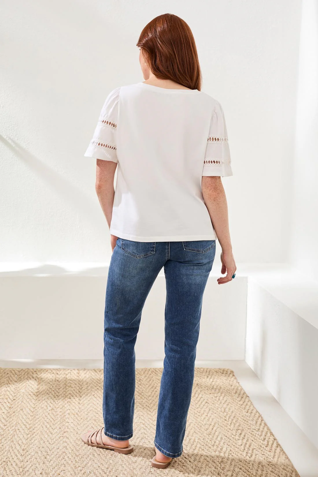 Flutter Sleeve Crew Neck Top-White - Image 2