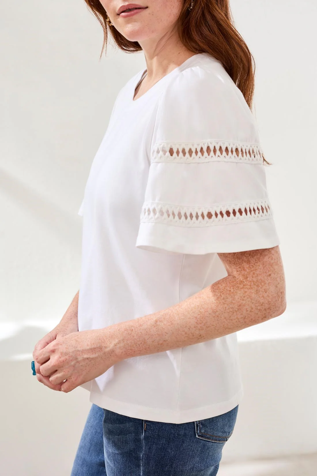 Flutter Sleeve Crew Neck Top-White - Image 3