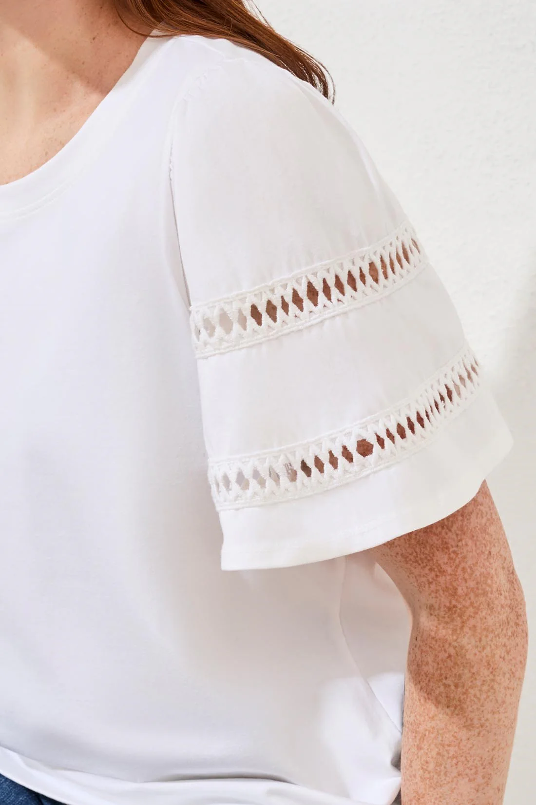 Flutter Sleeve Crew Neck Top-White - Image 4