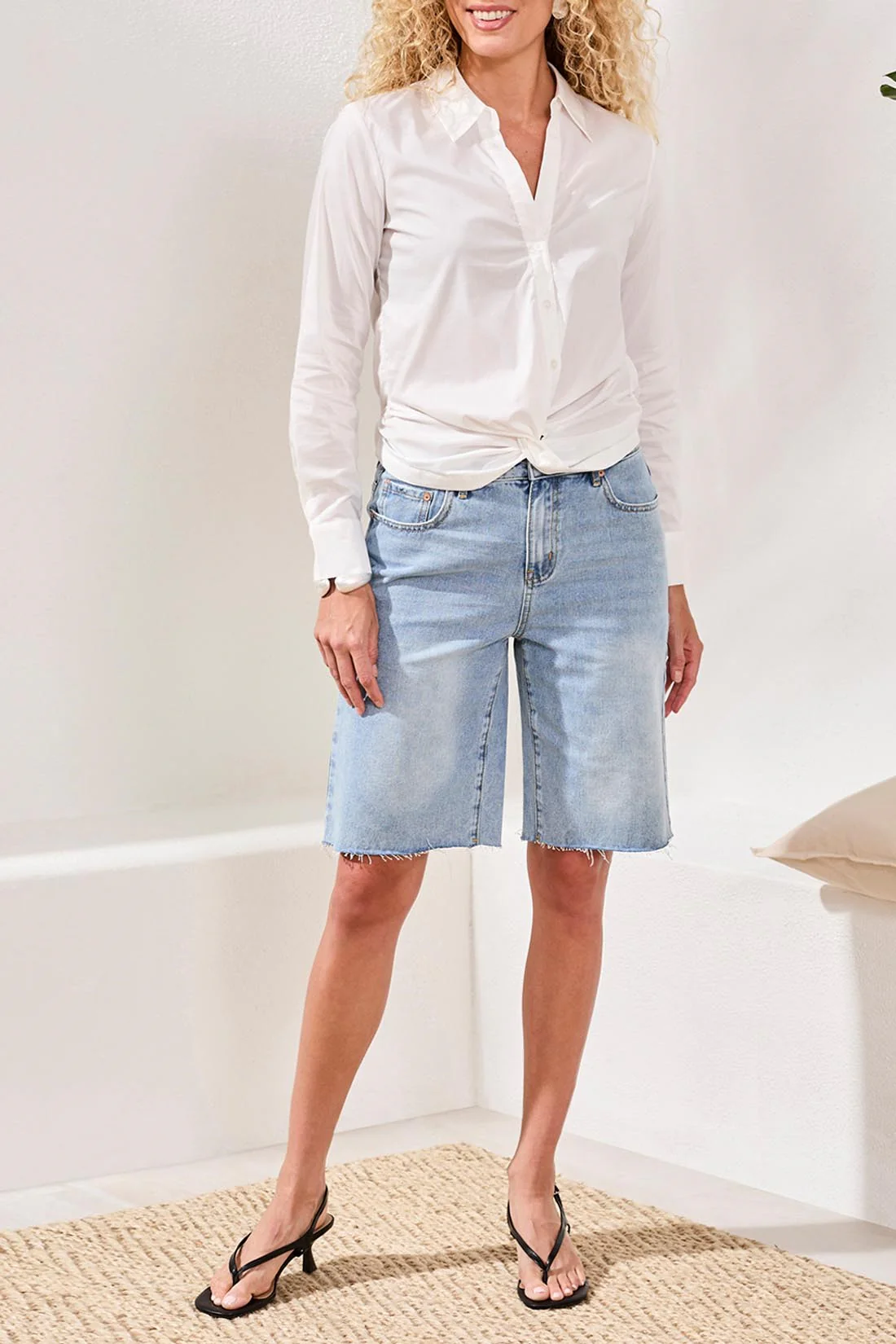 BLUE THREAD Front Knot Classic Collared Button Shirt-White - Image 3