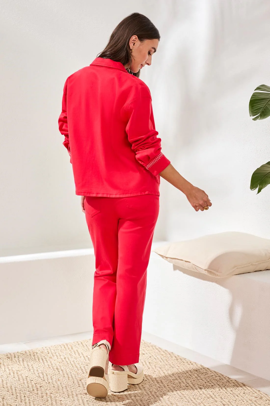 Hidden Snap Front Comfort Stretch Jacket-Sangria - Image 4