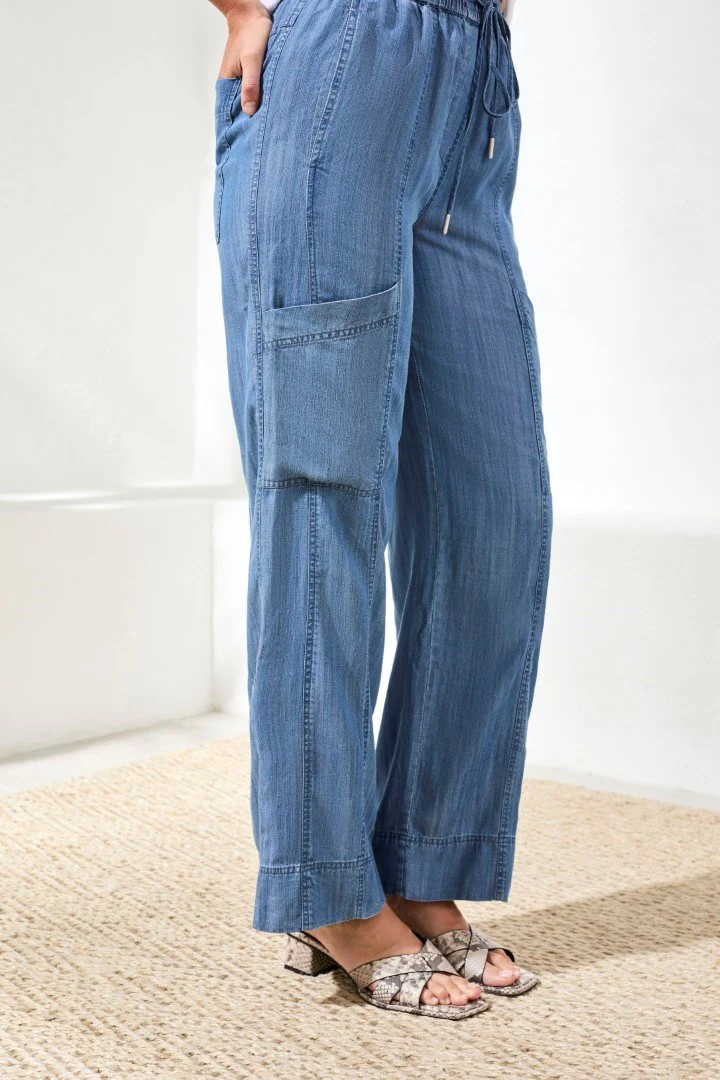 Lightweight Cargo Denim Jogger Pants-Seasideblue - Image 3
