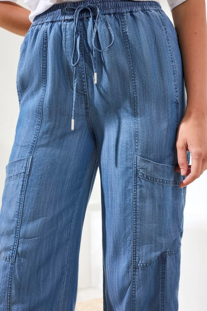 Lightweight Cargo Denim Jogger Pants-Seasideblue - Image 4