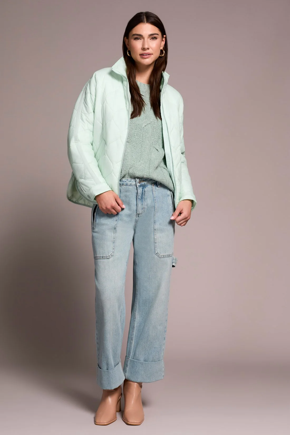 Lightweight Drop Shoulder Quilted Puffer-Aquafoam